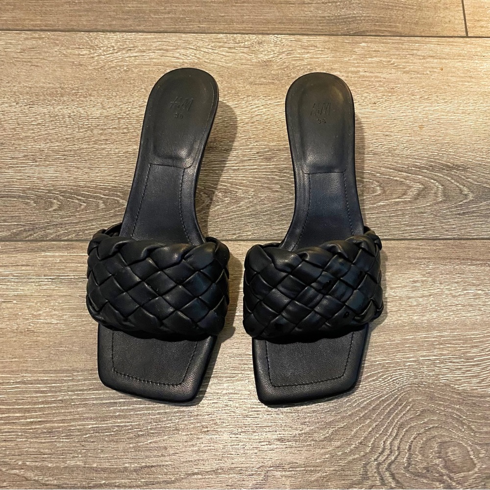 H&M black braided heel sandals